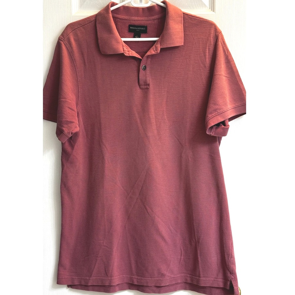 Banana Republic Mens‎ Large Red Textured Cotton Short Sleeve Polo Shirt RN54023